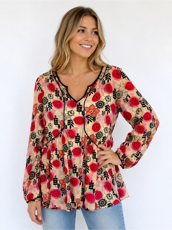 Matilda Jane Tops - Matilda Jane Mistletoe Magic Poppy Floral Blouse Size Small
